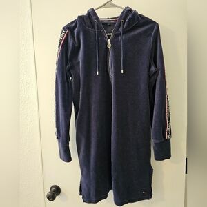 Tommy Hilfiger Velour Dress Swim Cover Navy Blue Spellout Y2K Size Medium